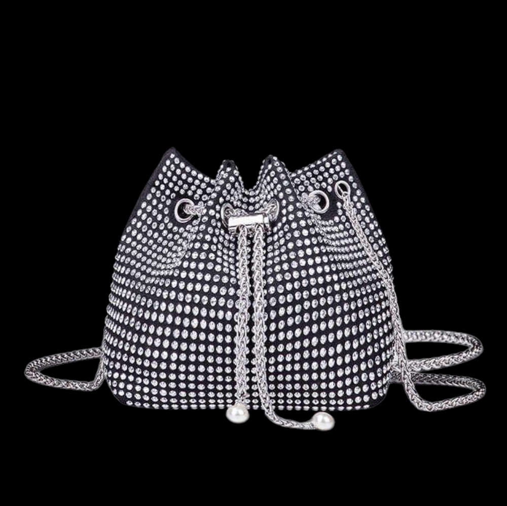 New Black and Silver Studded Drawstring Bag